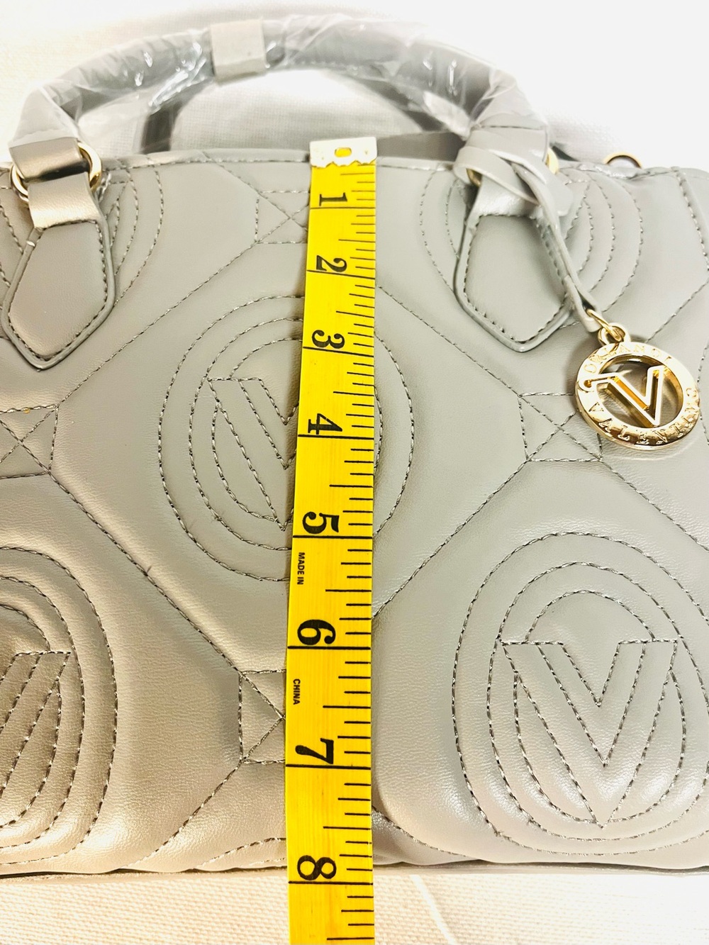 Valentino Orlandi Light Gray Quilted Crossbody Satchel with Guitar Strap - Picture 13 of 16